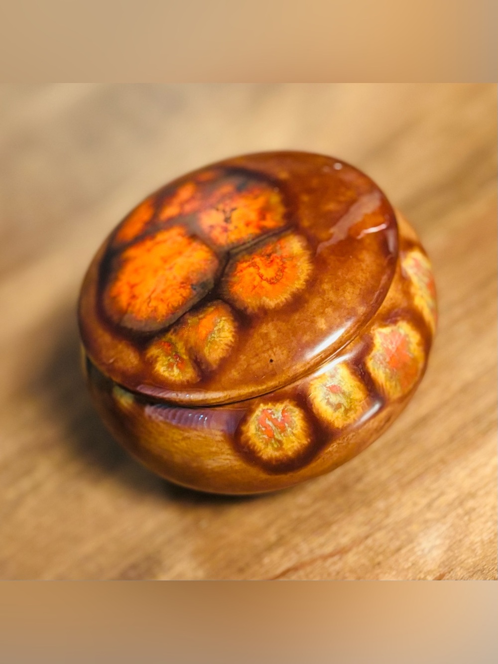 70's Ceramic Drip Glaze Trinket Jar - Ceramic Jar - Jewelry Dish - Keepsake Bowl